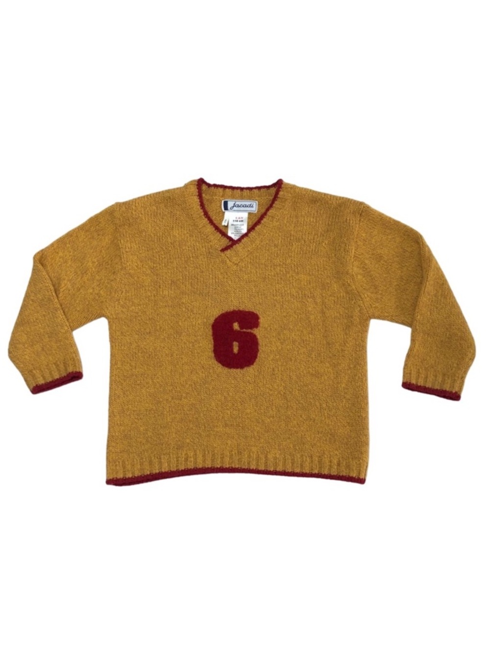 jacadi Paris | Wool Blend Gold Red V-Neck Varsity Letter Size 6
